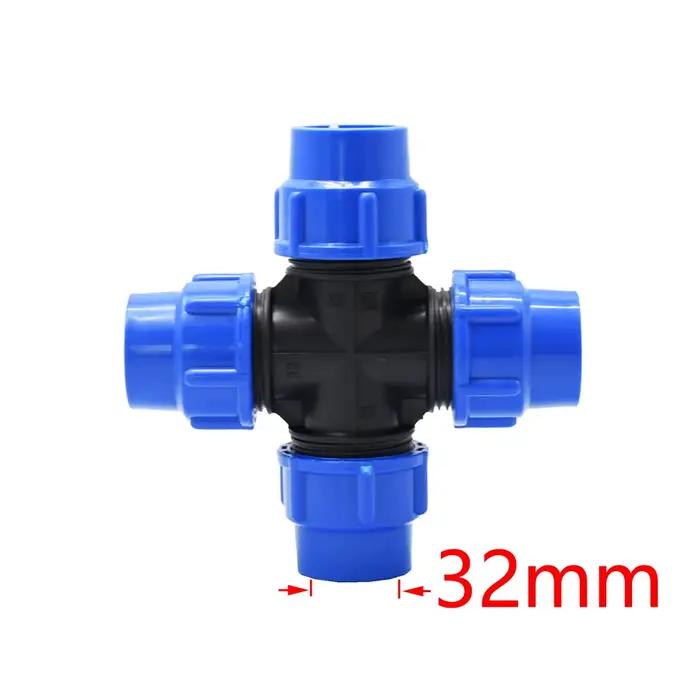 Connecteur croisé de tuyau Pe 20/25/32/40/50/63mm, séparateur d'eau de tuyau d'eau en plastique à 4 