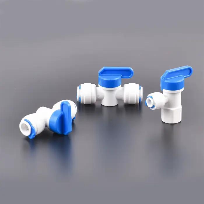 Robinet à tournant sphérique droit en plastique RO, tuyau de 1/4 "3/8" OD, connexion rapide 1/4 "3/8