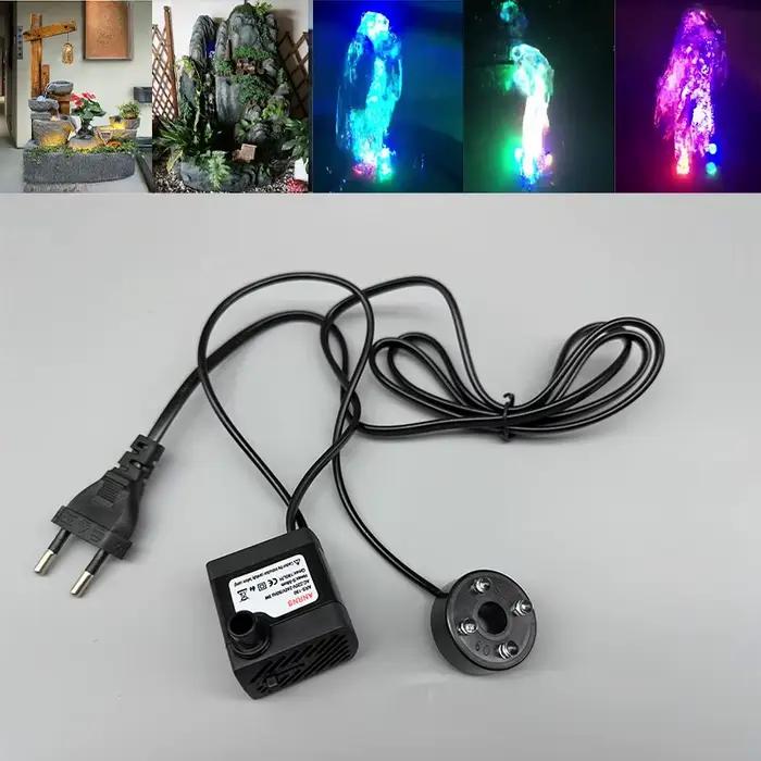 Pompe Submersible 220V 3W quatre lumières LED Aquarium étang lueur rocaille fontaine pompe prise ue 