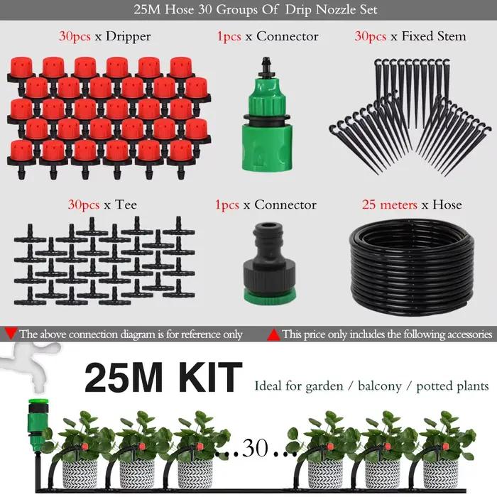 Système d'arrosage automatique pour jardin, 25/50M, Kit d'égouttement pour légumes et fleurs, buse r