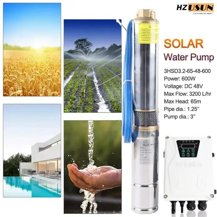 Pompes à eau submersibles pour poutre solaire, 48V DC, 600W, 150 pieds, pour puits hors réseau, tuya