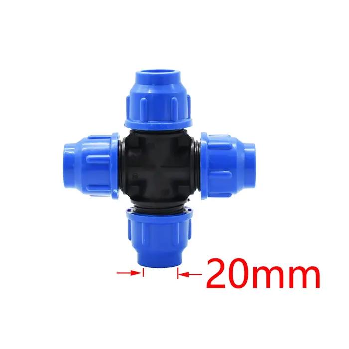 Connecteur croisé de tuyau Pe 20/25/32/40/50/63mm, séparateur d'eau de tuyau d'eau en plastique à 4 