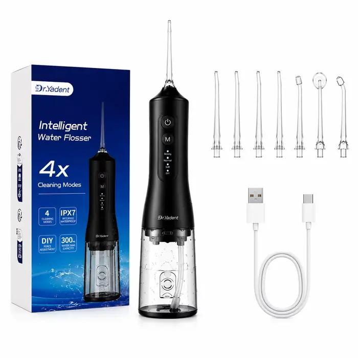 Hydropulseur buccal Dr Yadent pour adultes, IPX7, 300 ml, nettoyeur dentaire portable avec 4 modes, 