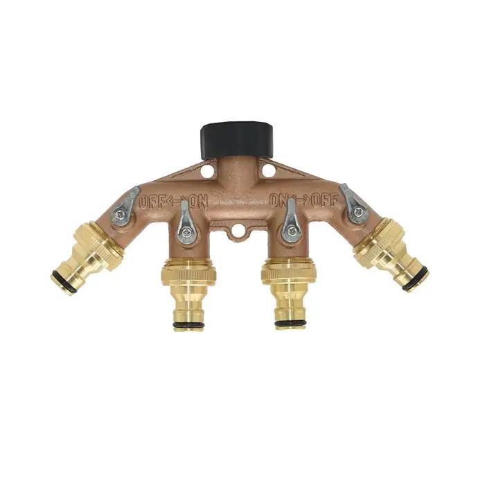 Séparateur de tuyau d'eau de jardin à 4 voies en laiton avec filetage 3/4 ", robinet de jardin Shunt