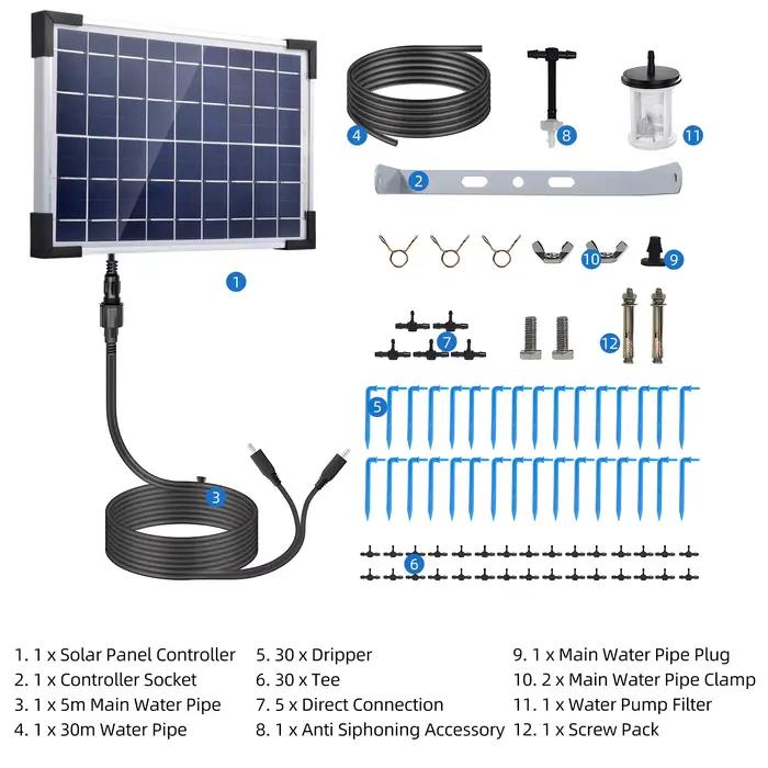Système d'irrigation goutte-à-goutte solaire automatique, Kit d'irrigation goutte-à-goutte à énergie