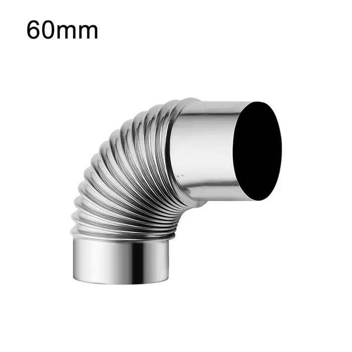 Tuyau coudé de conduit à 90 degrés, 60/70/80mm, revêtement de cheminée, courbure en acier inoxydable
