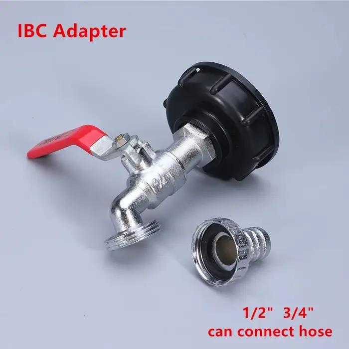 Robinet Cuve 1000L S60X6 IBC Raccord Robinet avec raccord de tuyau 1/2", 3/4",adaptateur de réservoi