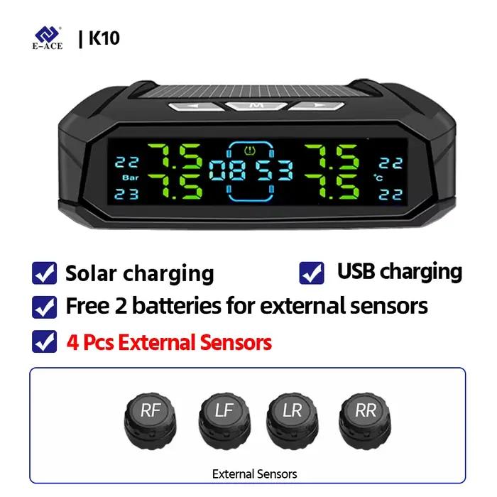 Écran LCD HD Intelligent à pression des pneus, chargement solaire et USB, avec affichage simultané à