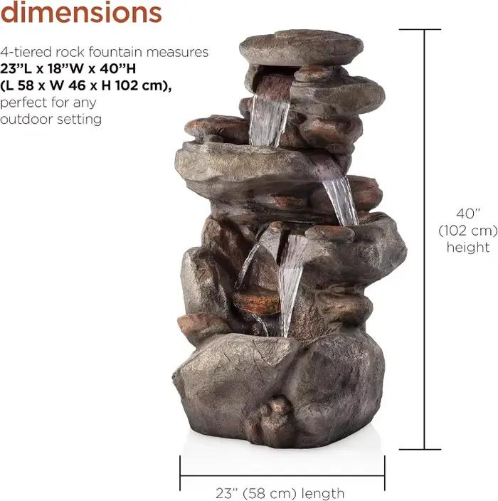 Fontaine au sol WIN316 de 40 po – Caractéristique d'eau de roche à 4 niveaux avec flux en cascade et
