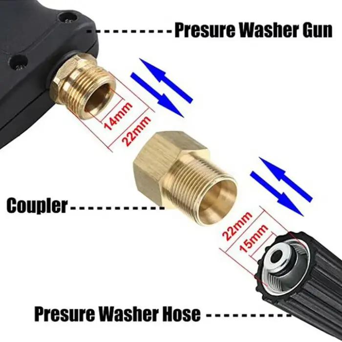 Pistolet nettoyeur haute pression cuivre laiton M22, filetage mâle 15mm vers M22 14mm, connexion tuy