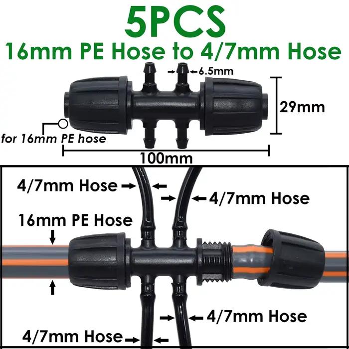 KESLA 5 pièces 16mm 1/2 ''PE tuyau connecteur séparateur té couplage fileté serrure à 4/7mm 3/5mm tu