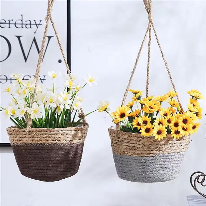 Jardinière suspendue en macramé, panier de rangement pour plantes, corde de Jute tissée, support de 