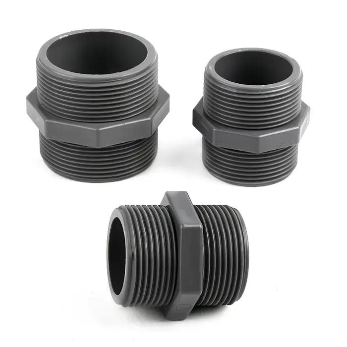 Connecteurs droits égaux en PVC à Double filetage mâle de 1/2 à 2 pouces, connecteur de tuyau d'aqua