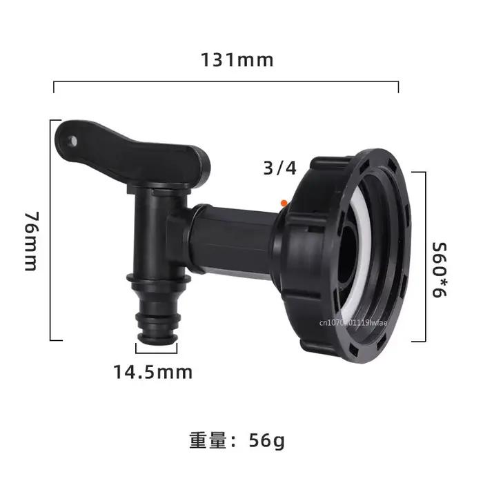 Robinet IBC 3/4 pouces, valve de tonneau s60, couvercle de transfert central, tour 6 minutes, robine