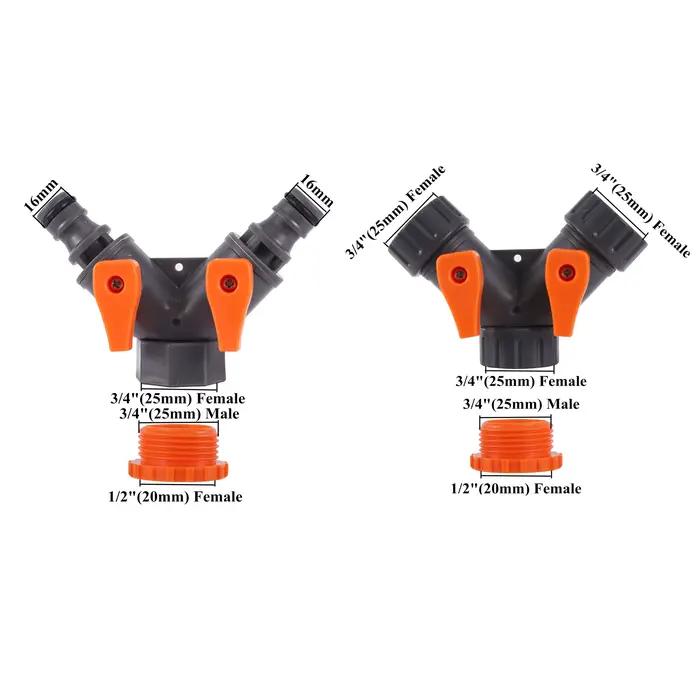 Distributeur d'eau de jardin à 2 voies, raccord femelle 1/2" 3/4", type Y pour tuyau d'arrosage, van
