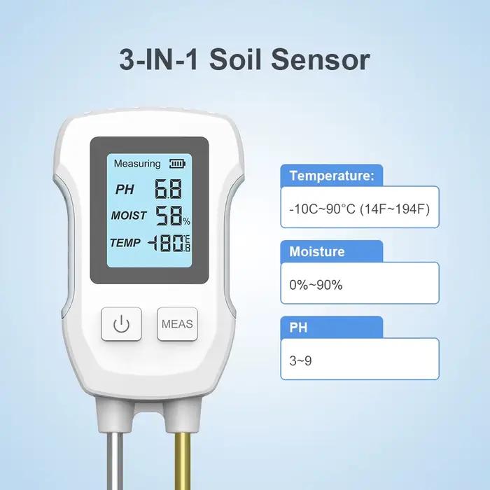 Testeur de sol 3 en 1, Test de température ambiante et d'humidité, Instrument de mesure du sol, outi