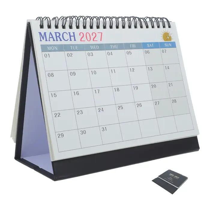 Calendrier de bureau 2026-2027 avec reliure spirale double, planificateur mensuel à feuilles mobiles