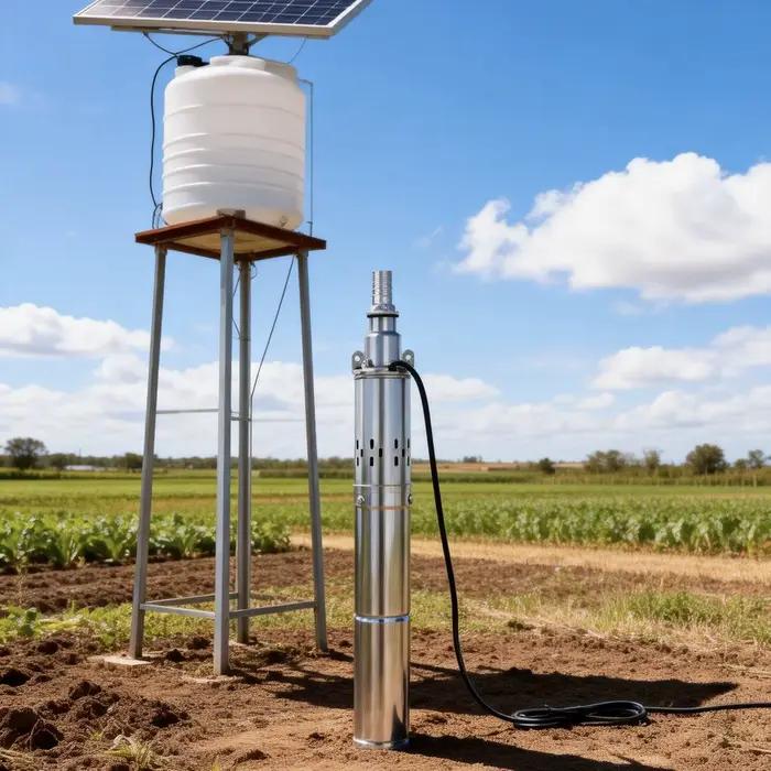 Pompe solaire submersible pour puits profond de 750 W max, 140 m, avec contrôleur intégré, pour ferm