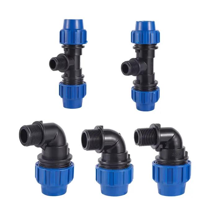 Connecteur rapide de Tube PE 20/25/32mm à 1/2 "3/4" 1 ", séparateur d'eau en t coudé mâle, coupleur 