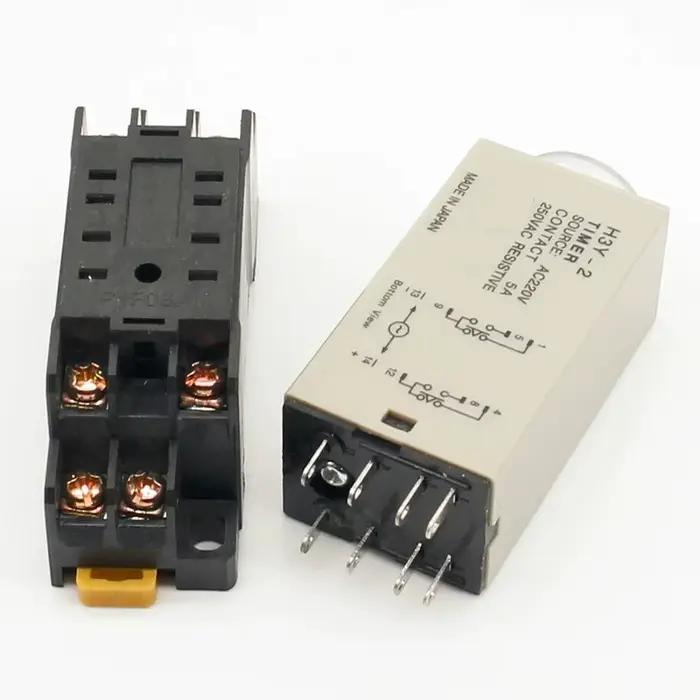 Minuterie de retard H3Y-2 AC220V avec prise de Base, bouton rotatif de retard de mise sous tension D