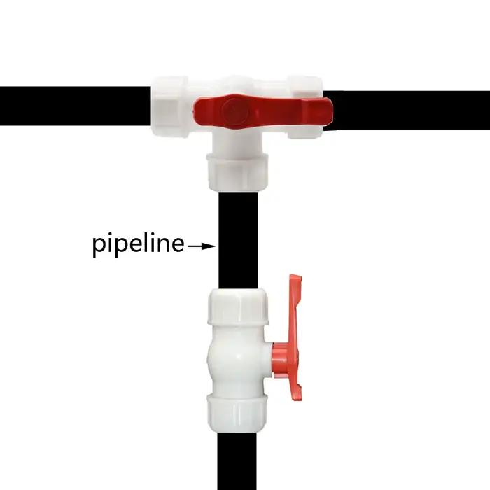 Coupleur en T pour tuyau d'eau, 20/25/32/40/50/63mm, robinet à bille en plastique, connecteur rapide