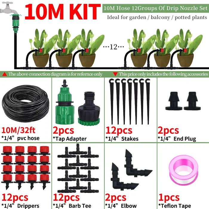 Kit d'irrigation goutte à goutte automatique 10-30M, système d'arrosage de jardin 1/4 "avec buses po