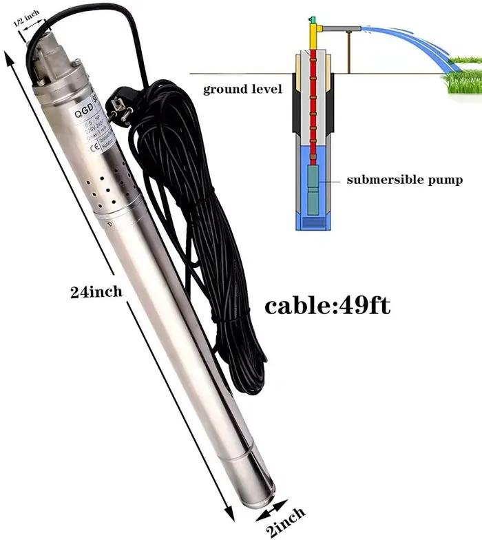 Pompa Submersible 110V 2 pouces de diamètre prix pour 2 dans le boîtier de puits pompe d'irrigation 