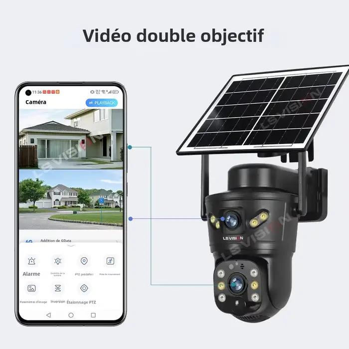 LS VISION 8MP 4G caméra solaire double objectif 2 écrans WiFi PTZ suivi automatique caméra de Surveillance panoramique étanche avec batterie