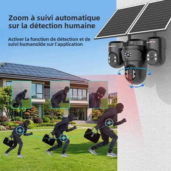 Caméra de surveillance extérieure solaire LS VISION AOV 4G SIM, 4 objectifs, zoom automatique, suivi, zoom optique 12X, caméra de sécurité CCTV, enregistrement 24/7