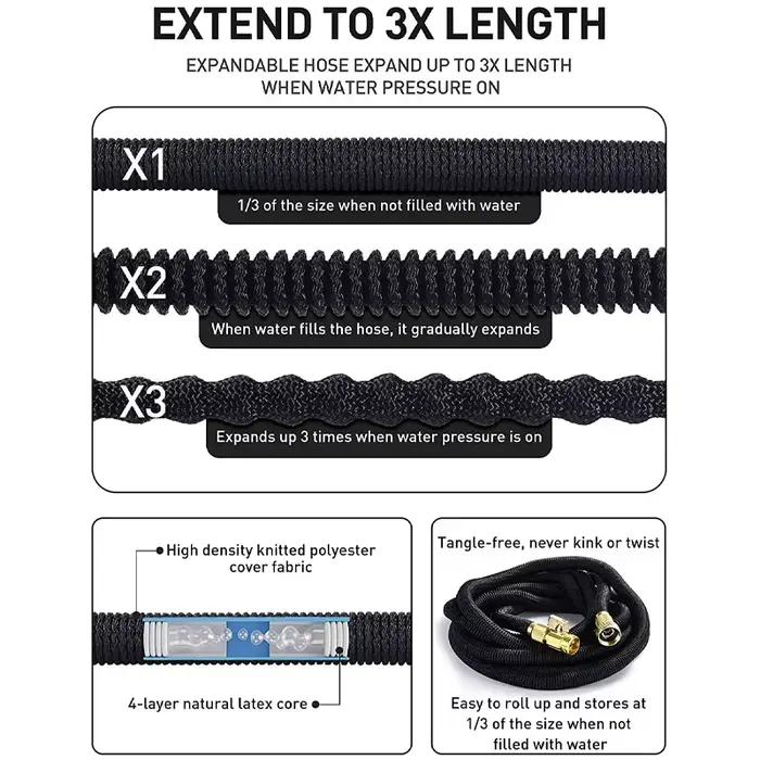 Tuyau d'arrosage extensible de 25 à 125 pieds