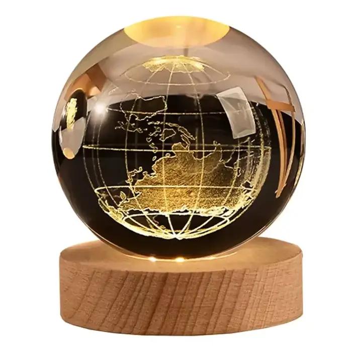 Boule de Clip 3D à LED avec Base en Bois Gravée au Laser, Veilleuse Chaude, Système Solaire, Globe Galaxy, Cadeau d'Anniversaire, Décoration de Maison et de Bureau