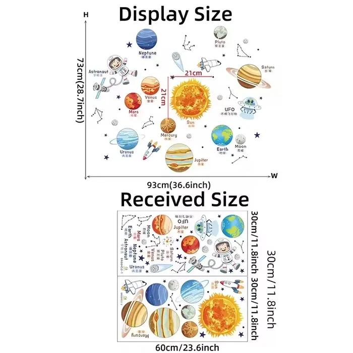 Autocollants muraux de dessin animé de l'univers du système solaire, décoration de la maison, planètes, soleil, terre, lune et décoration de chambre d'enfant