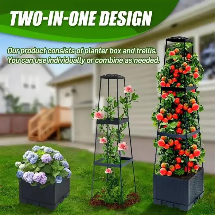 Tour à tomates auto-arrosante avec treillis pour plantes grimpantes support de jardinage intérieur et extérieur occasions spéciales jardinage urbain balcon patio