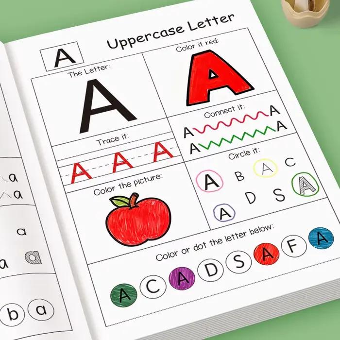 Lettres A-Z Alphabet phonique pratique cahier d'exercices apprentissage préscolaire langue anglaise maternelle écriture livre de coloriage Montessori