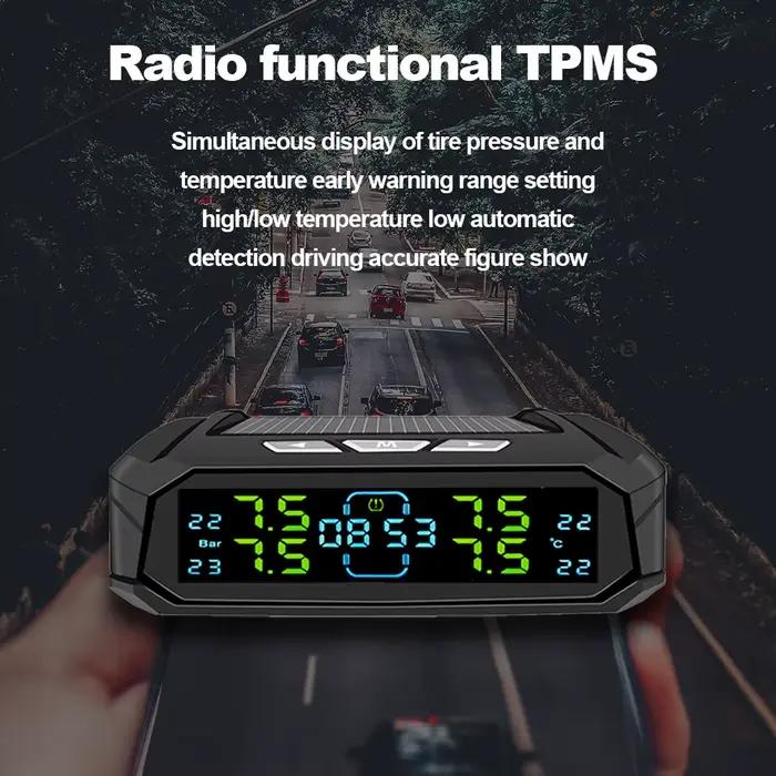 Écran LCD HD Intelligent à pression des pneus, chargement solaire et USB, avec affichage simultané à 4 roues, alarme de sécurité TPMS