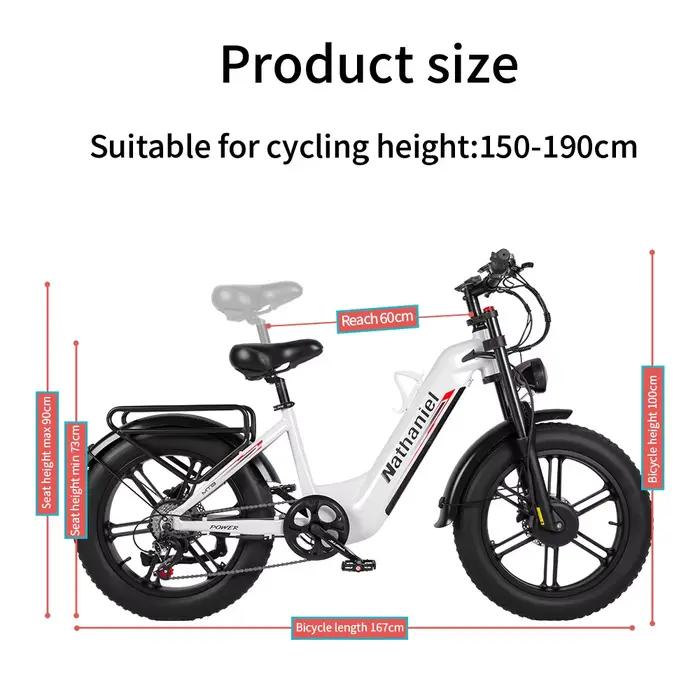 Vélo électrique Nathaniel SYR08 pour trajets urbains, double moteur 2000W, roue intégrée 20x4.0, 48V20AH, vitesse 50+, cyclisme extérieur sur neige/sable