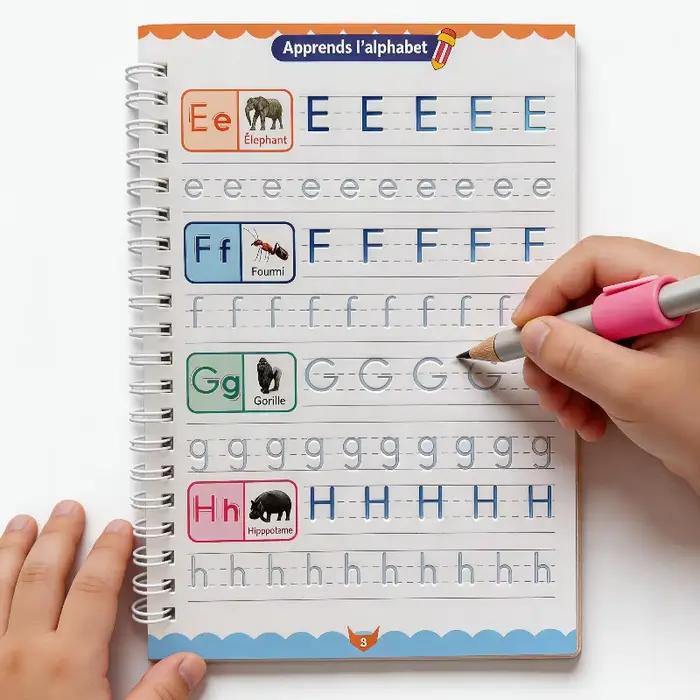 Cahier d'exercices de l'alphabet français à rainures, cahier d'activités d'écriture de l'alphabet, cahier de pratique de l'alphabet pour débutants en français