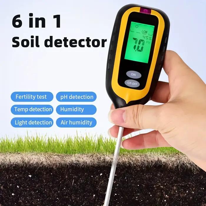 Testeur de sol numérique 6 en 1 multifonctionnel analyseur de fertilité du sol pH température luminosité humidité mesureur de lumière pour jardiniers et amateurs de plantes occasions spéciales