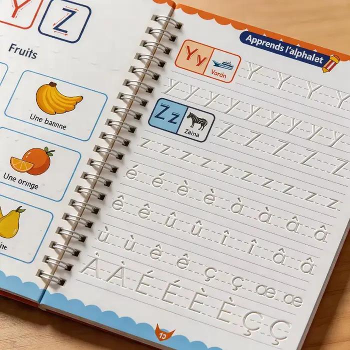 Cahier d'exercices de l'alphabet français à rainures, cahier d'activités d'écriture de l'alphabet, cahier de pratique de l'alphabet pour débutants en français