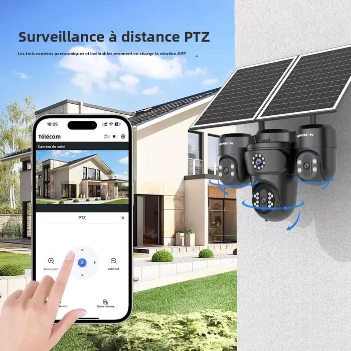 Caméra de surveillance extérieure solaire LS VISION AOV 4G SIM, 4 objectifs, zoom automatique, suivi, zoom optique 12X, caméra de sécurité CCTV, enregistrement 24/7