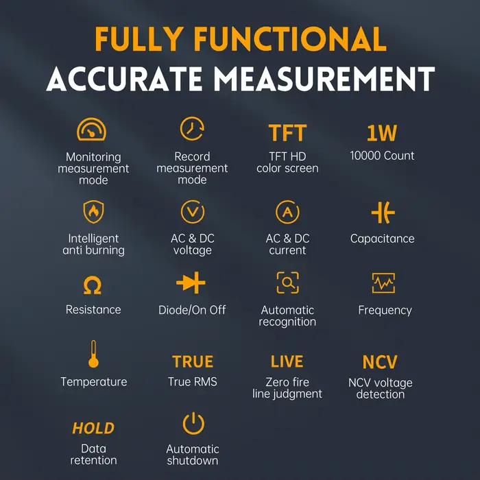 Multimètre numérique FNIRSI DMT-99 True RMS 10000 points de mesure – Testeur de résistance, capacité, fréquence, température, courant, tension et NCV