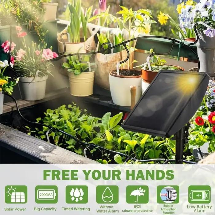 Système d'arrosage automatique des plantes à énergie avec alertes faible niveau d'eau batterie pour du jardin