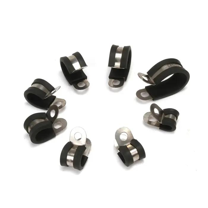 10 pièces/20 pièces doublées de caoutchouc P Clips câble montage tuyau collier de serrage tuyaux de fixation en acier inoxydable matériel attaches 6-24mm
