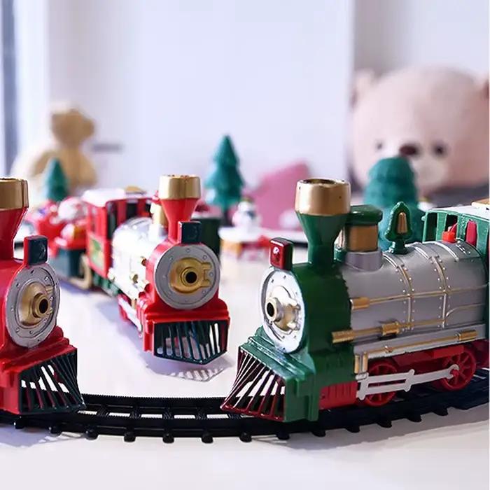 Train de noël jouets électriques décoration d'arbre de noël cadre de voie de Train voiture de chemin de fer avec son et lumière voiture de fer cadeaux de noël