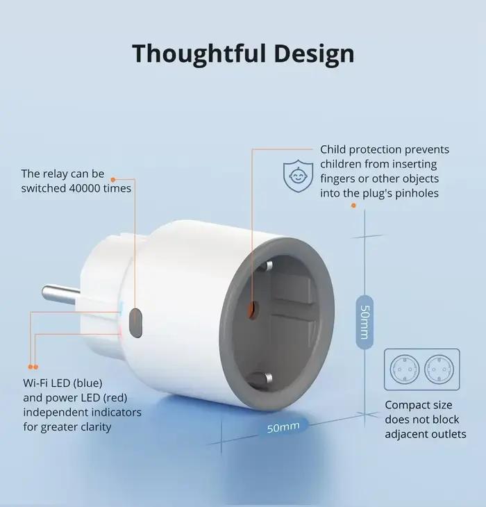 Prise WiFi Intelligente Sonoff S60 EU Surveillance Energie Programmation Minuterie Controle App Commande Vocale Scene Intelligent Protection Sûreté Durabilité Occasions Particulières
