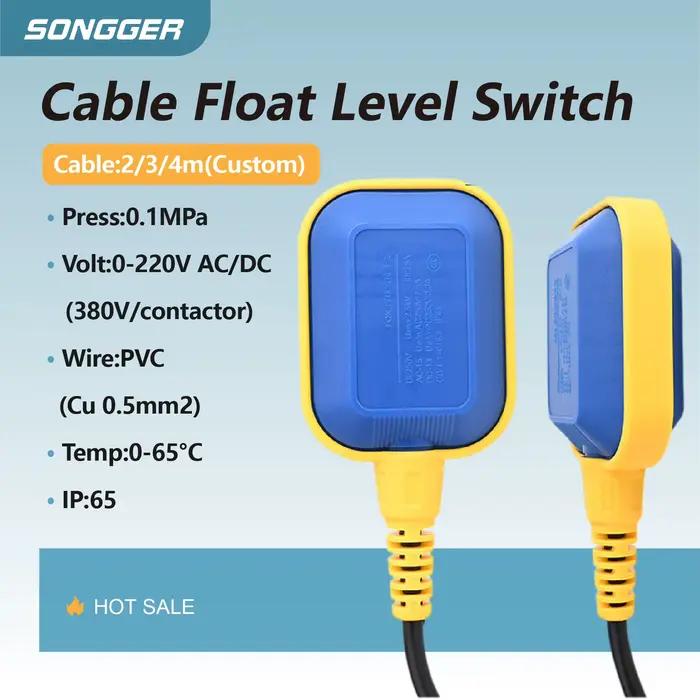 Interrupteur de Niveau à Flotteur Câble 2 à 6m Étanche IP65 Puissance 1650W pour Pompe Réservoir Contrôle de