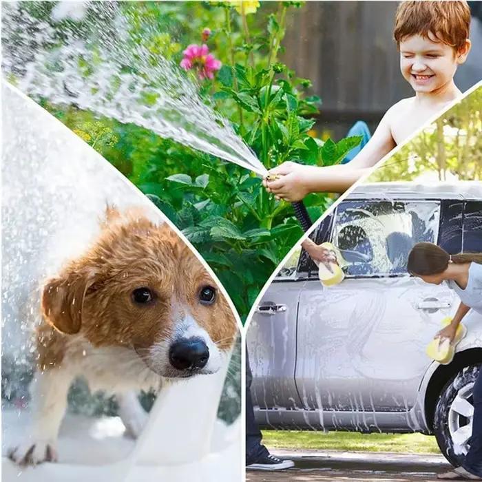 Tuyau d'arrosage extensible FlowSpral en caoutchouc anti-UV, résistant à la corrosion et abrasion, pour arrosage, nettoyage du jardin et lavage de voiture, disponible en plusieurs longueurs, montable au mur, sans plis