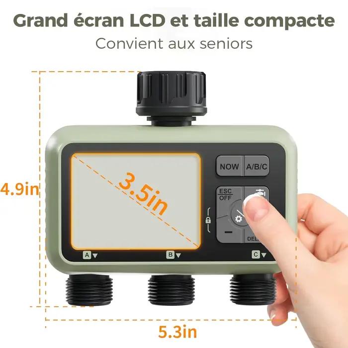 Diivoo minuterie d'eau de jardin minuterie d'irrigation automatique Programmable à 3 zones avec retard de pluie arrosage manuel/Mode automatique pour cour de pelouse