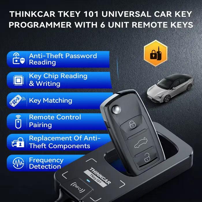 THINKCAR TKEY 101 pour MUCAR 892BT 689BT, programmeur de clés de voiture universel avec 6 clés télécommandées, systèmes antivol automatiques, programmation.