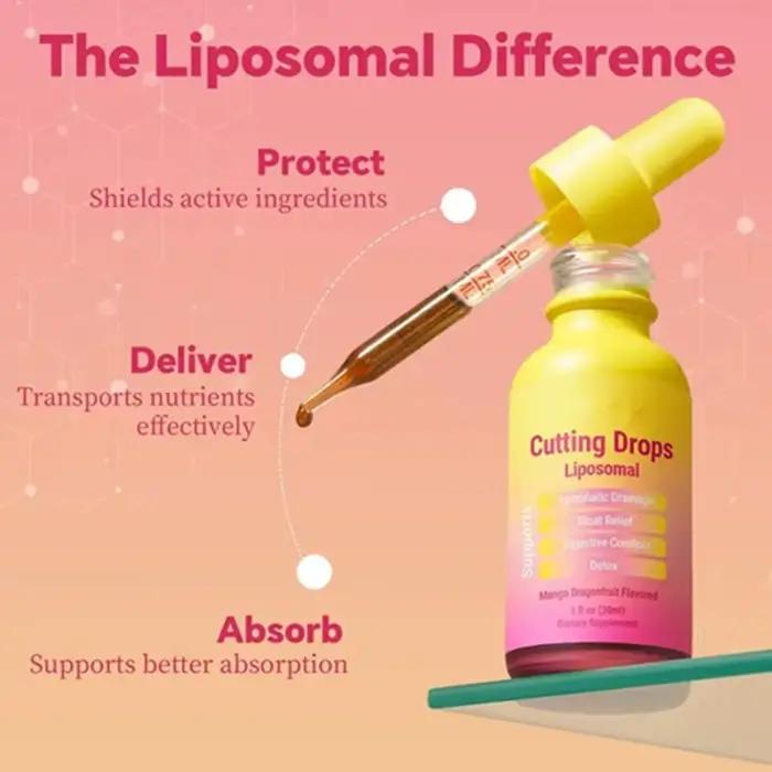 Cutting Drops, Gouttes Liposomales à Base de Plantes pour le Soutien Lymphatique, le Confort Digestif et le Soulagement Occasionnel des Ballonnements, Mangue Dragon Fruit